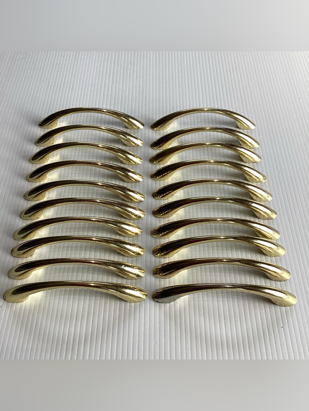 MCM Gold-Tone Curved Cabinet Drawer Pulls Handles 3.75" Center 5.25” L Set of 20